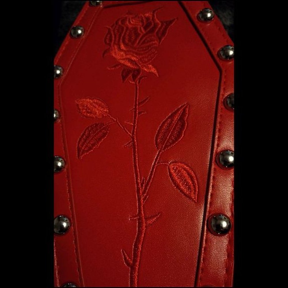 (2 left, this post is for 1) New - Vegan Rose Embroidered Valentines Coffin Bag